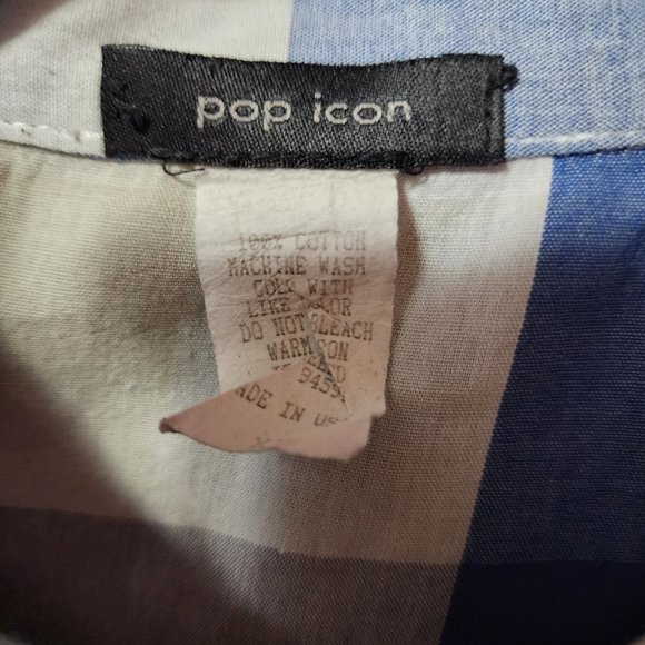 Men's XL Pop Icon White/Blue/Gray Plaid Long Sleeve Button Down Shirt USA Made - Picture 8 of 9
